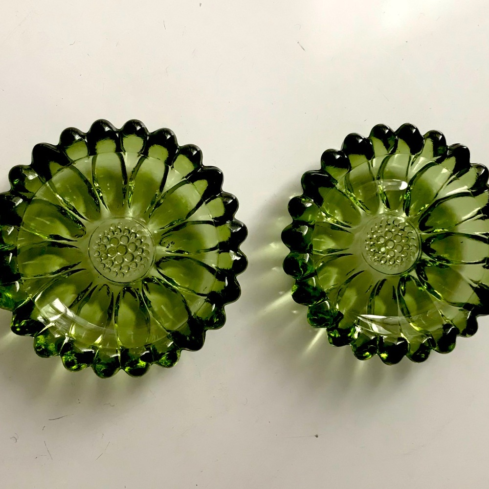 Green glass crystal trinket dishes